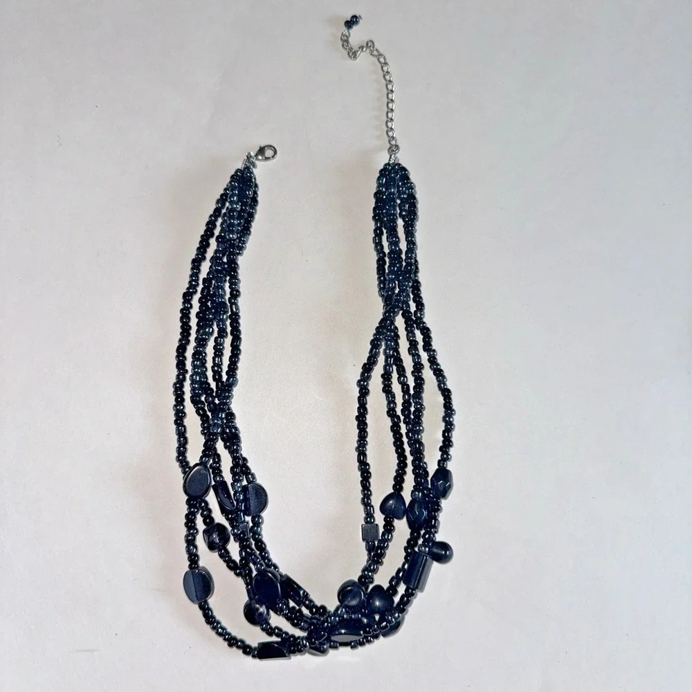 Unbranded Multi-Strand Necklace Women OS Navy Blue Excellent Layered Beaded